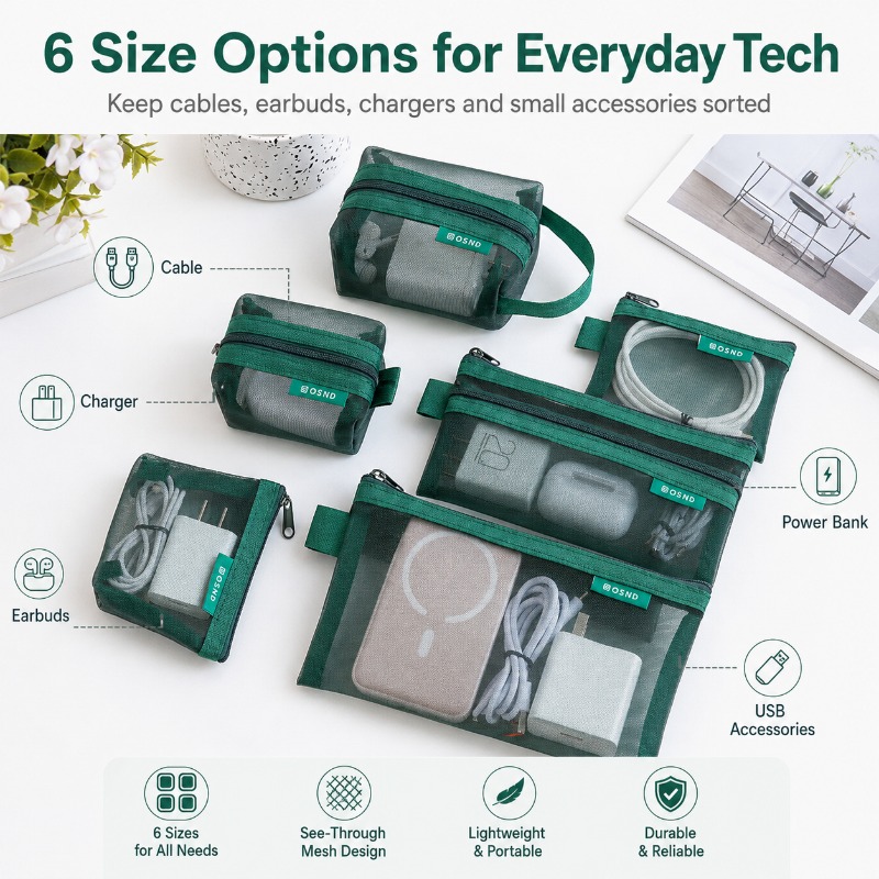 6-teiliges Mesh-Tech-Organizer – Tech Woven Accessories Bewertung und Preis